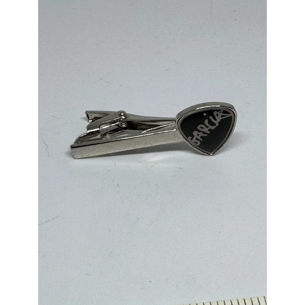 Jerry Garcia Signature Guitar Pick Tie Clip Silver Tone Black Grateful Dead Fan